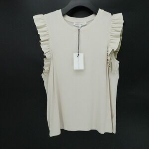 Melissa Nepton Juna Top‎ Womens Medium Cream Ruffle Sleeve Ribbed Blouse Career